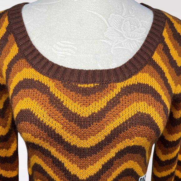 Ragged Jeans Chevron Crop Sweater Women’s Small Brown Yellow Acrylic Knit - Picture 3 of 11